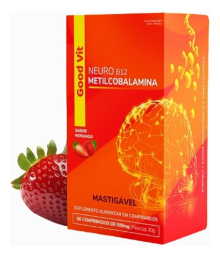 Neuro B12 Metilcobalamina 500mg Good Vit 60 Cp Mastigáveis Morango