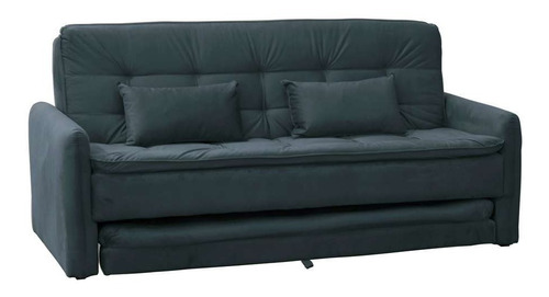 Sofá-cama 3 Lugares Casal Madalena Veludo Chumbo Cor Preto