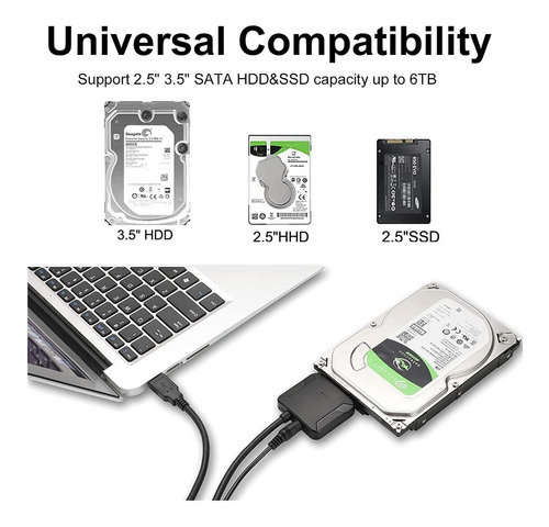 Imagen 2 de 10 de Cable Adaptador Sata 2.5 / 3.5 A Usb 3.0, Con Fuente, Hdd