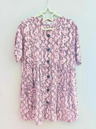 Vestido Rosado Estampado Mangas Cortas Oversize De Niña Zara