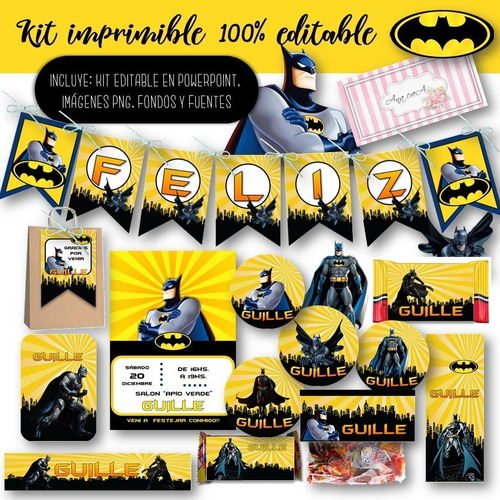 Kit Imprimible Batman Mod.1 100% Editable Cumple Candy Bar