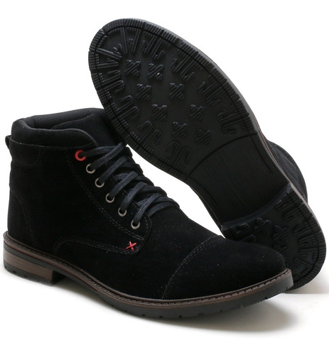 Bota Masculina Camurça Sintético (preto) Solado Borracha