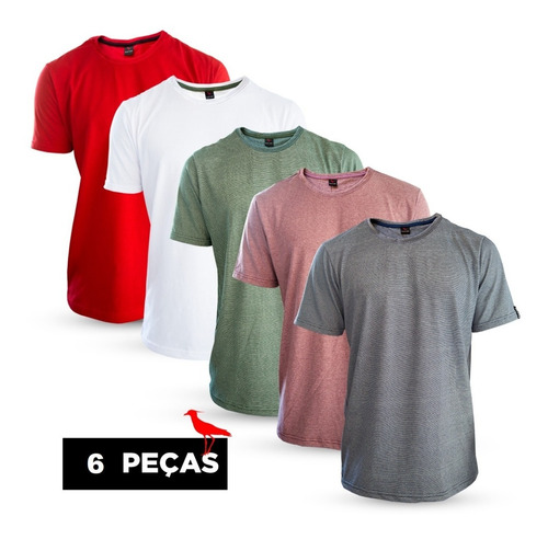 Imagem 1 de 4 de Kit 6 Camisetas Masculinas Slim Fit Básicas Algodão Premium