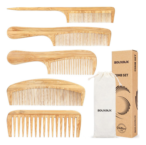 Set De Peines Souxmux De Bambú Natural Antiestático Para Muj