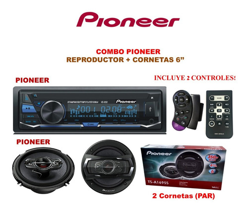 Combo Reproductor Pioneer + Corneta Pioneer 6 Pulgadas