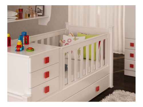 Imagen 5 de 10 de Cama Cuna Funcional Recta Para Bebé Con Cajonera Y Baúl