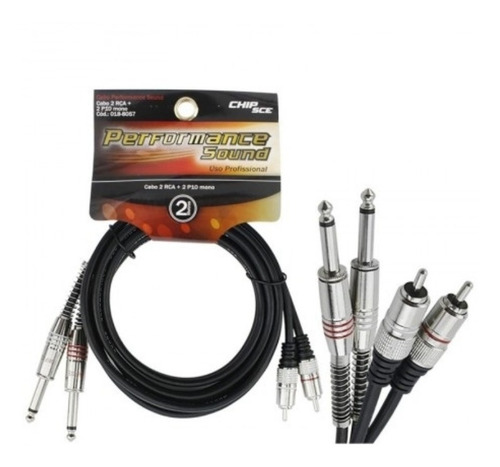 Imagem 1 de 1 de Cabo 2 Rca 2 P10 2 Metros Blindado Premium