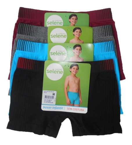 Cueca Boxer Infantil Sem Costura Selene Kit Com 6 Cuecas.