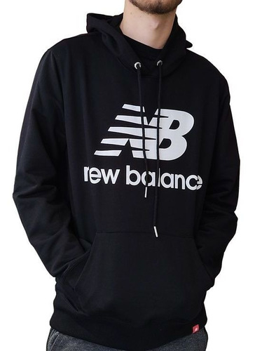 Blusa Moletom New Balance Cangur Capuz Blusão Preto Bmt03558