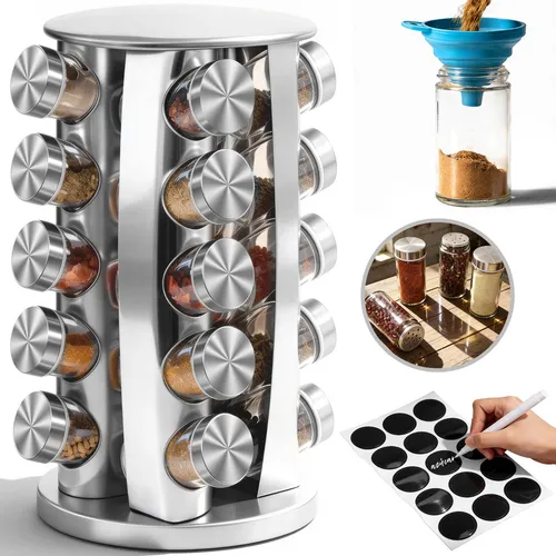Especiero Giratorio, 20 Tarros Vidrio Organizador de Especias y Condimentos -...