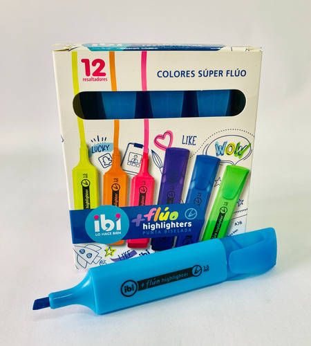 Resaltador Fluo Highlighter Ibi X 12 Unidades Color Azul