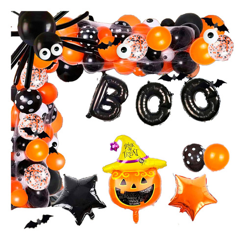 Kit Globos Halloween Boo Calavera Araña Naranja Negro 