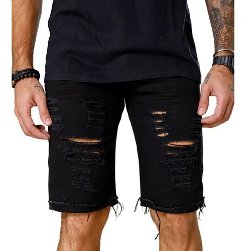 Bermuda jeans hotsell preta rasgada masculina