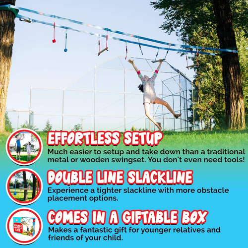 Double Ninja Slackline - Carrera De Obstáculos Para Niños |