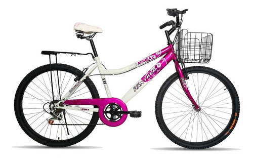 Mountain bike plegable femenina Black Panther Lady Africa R26 6v frenos v-brakes cambios Tough color blanco/rosa con pie de apoyo