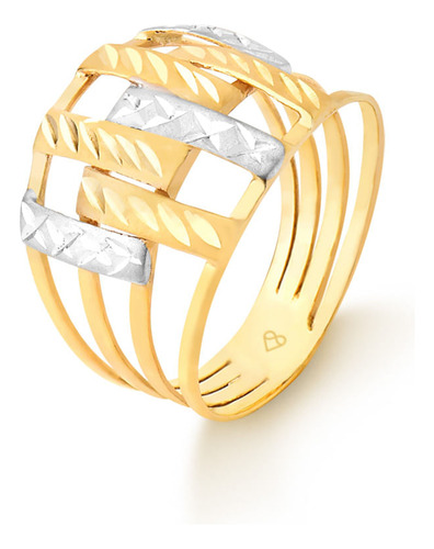 Anel Com Aro Vazado Em Ouro Branco E Amarelo 18k Aro 23