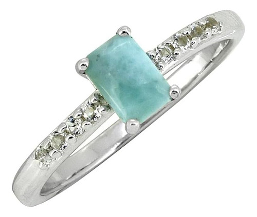 Anillo Plata 925 Con Larimar Y Topacio Blanco 64 Quilates Me