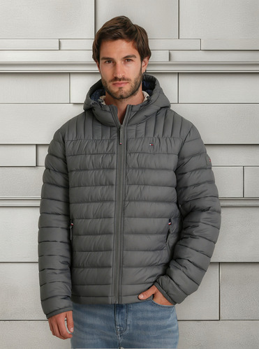 Parka Weight Quilted Colorblock Gris Tommy Hilfiger