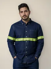 Camisa De Mezclilla Trabajo Industrial Uso Rudo Reflejante