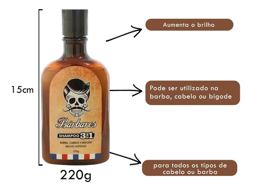 Shampoo Bárbaros 3 Em 1. Barba, Cabelo E Bigode