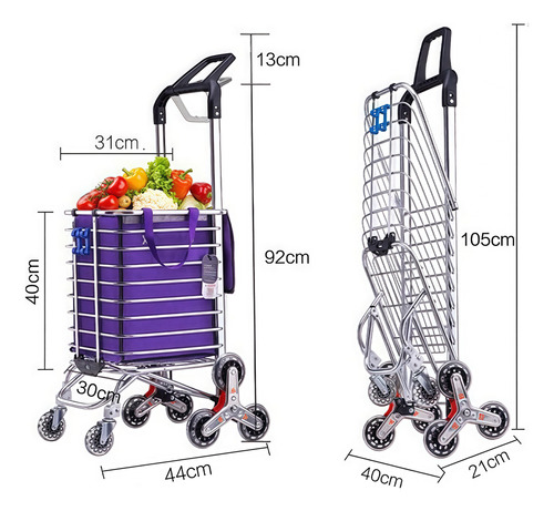 Carrito De Aluminio Plegable Para Mandado Compras 80 Kg