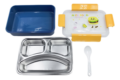 Lonchera Infantil Con Compartimentos Y Cuchara Con Dibujos