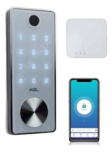 Fechadura Digital Agl T12 Branca Com Biometria E Hub Wifi