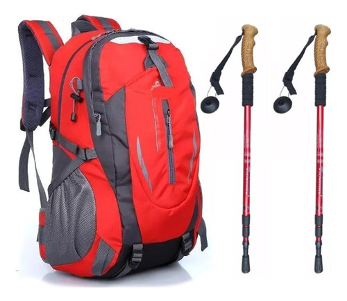 Mochila Camping 40lt. + 2 Bastones Trekking