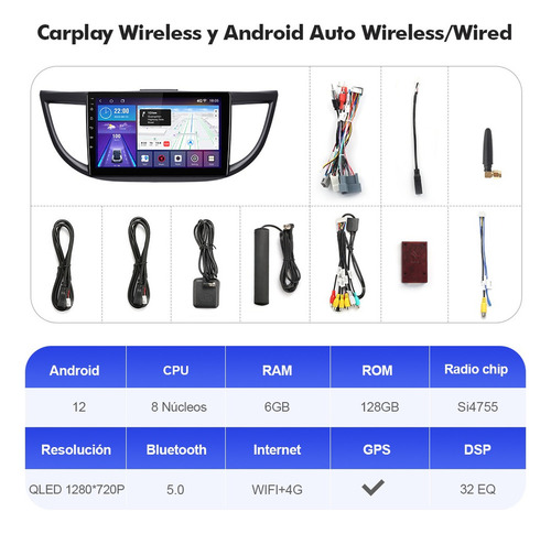 Estéreo 6+128g For Honda/crv/cr-v 2012-2016 4g Qled Carplay