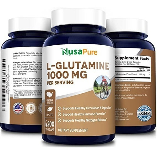 L-glutamina Pura 1000mg 200u- Mejor Circulación Y Digestión