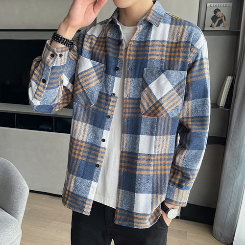 Camisa Casual Con Botones De Manga Larga A Cuadros Para Homb