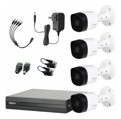 Dahua Kit Cctv De 4 Cámaras 2 Mp Metalicas + Transceptores Cámaras De Seguridad Con Busqueda Inteligente De Alta Resolución Kit Video Vigilancia