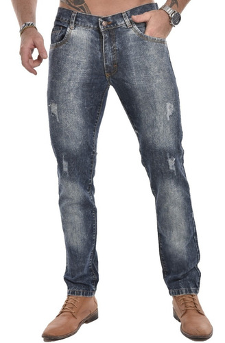 Imagen 1 de 5 de Jean Hombre Pantalon Recto Gris Localizado Rotura Desgastado