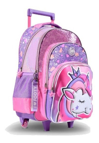 Imagen 4 de 4 de Mochila Footy Con Carro 18 Con Luz Queen Unicornio