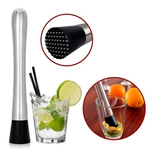 Imagen 1 de 10 de Pison Barman Machacador Mortero Moledor Citricos Acero Inox