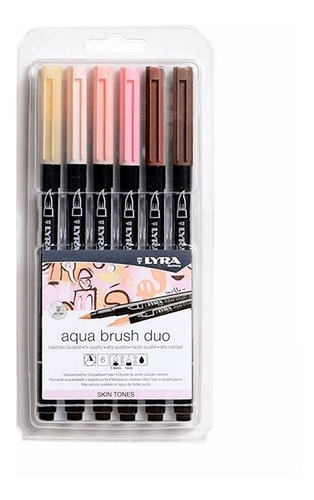 Lyra Aqua Brush Duo Set 6 Marcadores Skin Tones - Tonos Piel