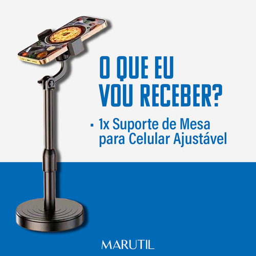 Suporte Tripé Ajustável Celular Câmera Mesa Regulagem 360° Para Selfie Live Videochamada - Marca Marutil