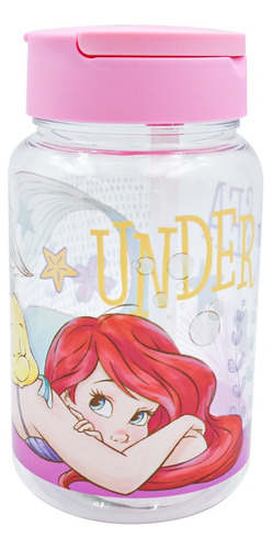 Botella De Plástico C/popote Agua Disney Ariel Frozen 600 Ml