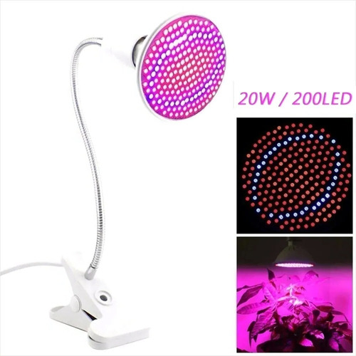 Ampolleta E27 Grow 200 Led Cultivo Indoor + Base De Anclaje 