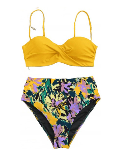 Bikini Set Push Up Liso Y Estampado Dos Piezas