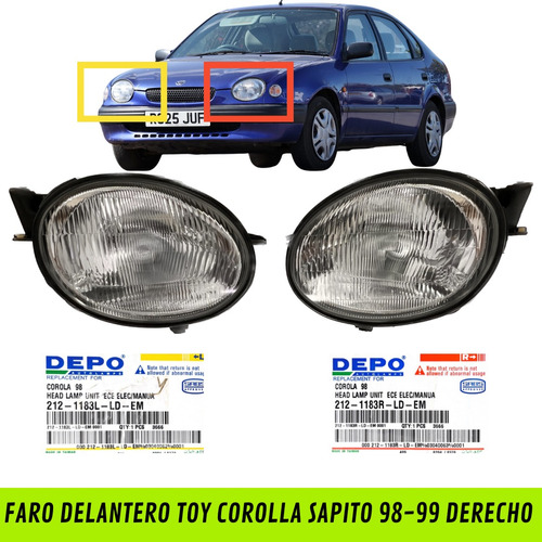 Faro Toyota Corolla 98-00 Sapito Izquierdo Depo Original
