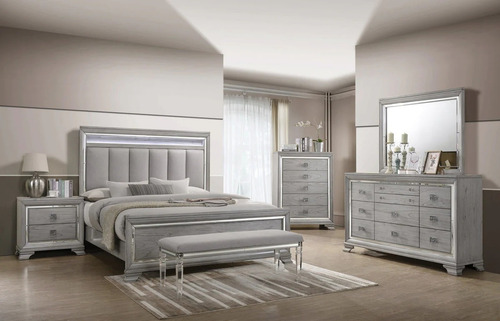 Imagen 1 de 6 de Recamara Vail Cama Capitoneada Plateada
