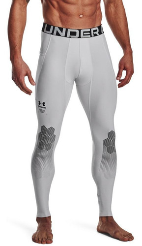 Ua Hg Armourprint Lgs Licra Gris De Hombre Para Entrenamient