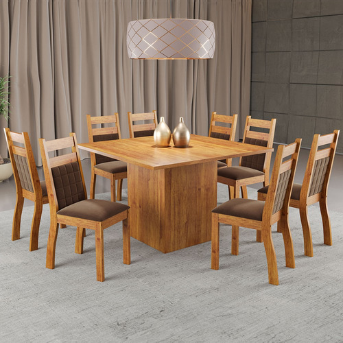Mesa De Sala De Jantar Quadrada Mobilarte 30072 De Mdp Com Capacidade Máxima Para 8 Pessoas -marrom