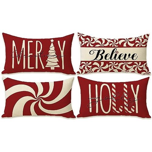 Fundas De Almohada Lumbares De Árbol De Navidad Alegre...