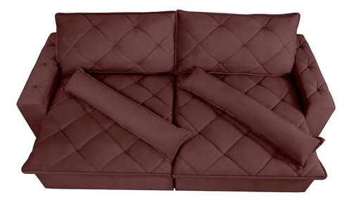 Sofá Lisboa 2,12m Retrátil, Reclinável com Molas no Assento Tecido Suede Velusoft Vinho - Cama InBox