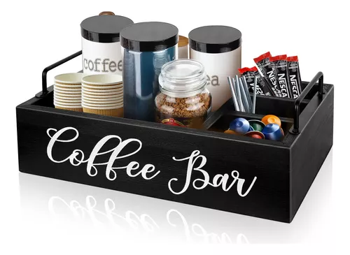 Organizador de accesorios para barra de café, organizador de estación de  café de madera con asa, cesta de almacenamiento de taza K, soportes para