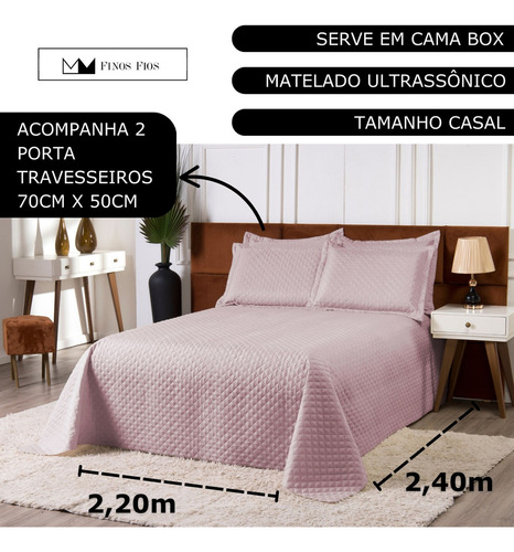 Cobre Leito Colcha Clean Casal Padrão 3 Peças Rosê