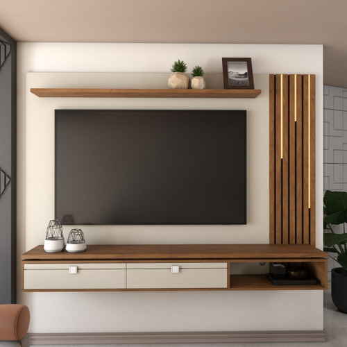 Painel Tv 80 '' Laredo Com Led Off White/naturalle Cor Bege