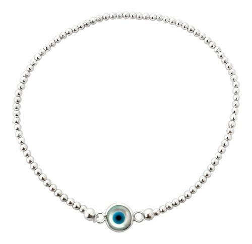 Pulsera Bolas Ojo Turco Nácar Plata Fina 925